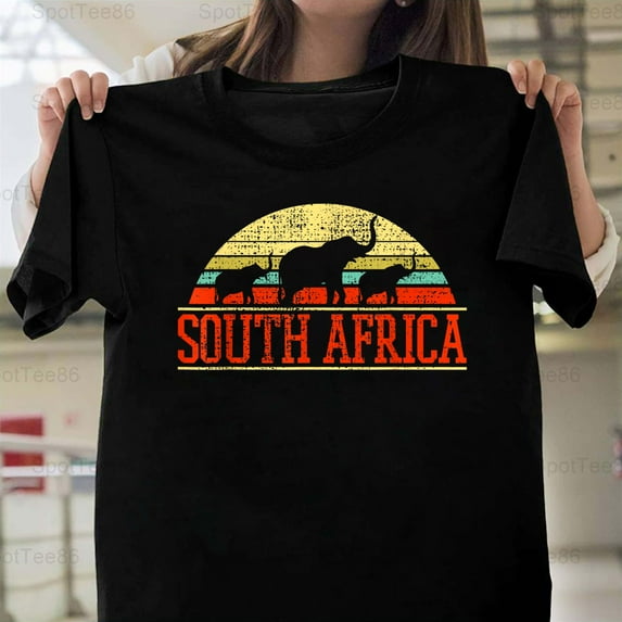 South Africa Elephant Retro Vintage Travel Souvenir Animal Graphic G227 Unisex T-Shirt, Up to Size 5XL
