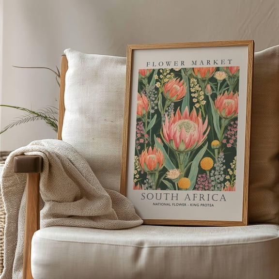 South Africa Flower Market Print, King Protea Poster, Botanical Wall Art, South African Gift, Vintage African Floral Print, 16x24 UNFRAMED