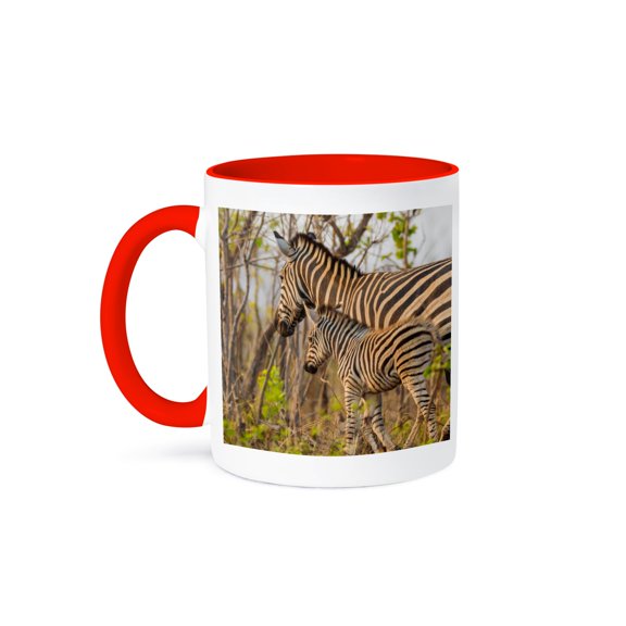 3drose, South Africa, Game Reserve. Mother and Juvenile Zebras., 11oz Two-tone Red Mug