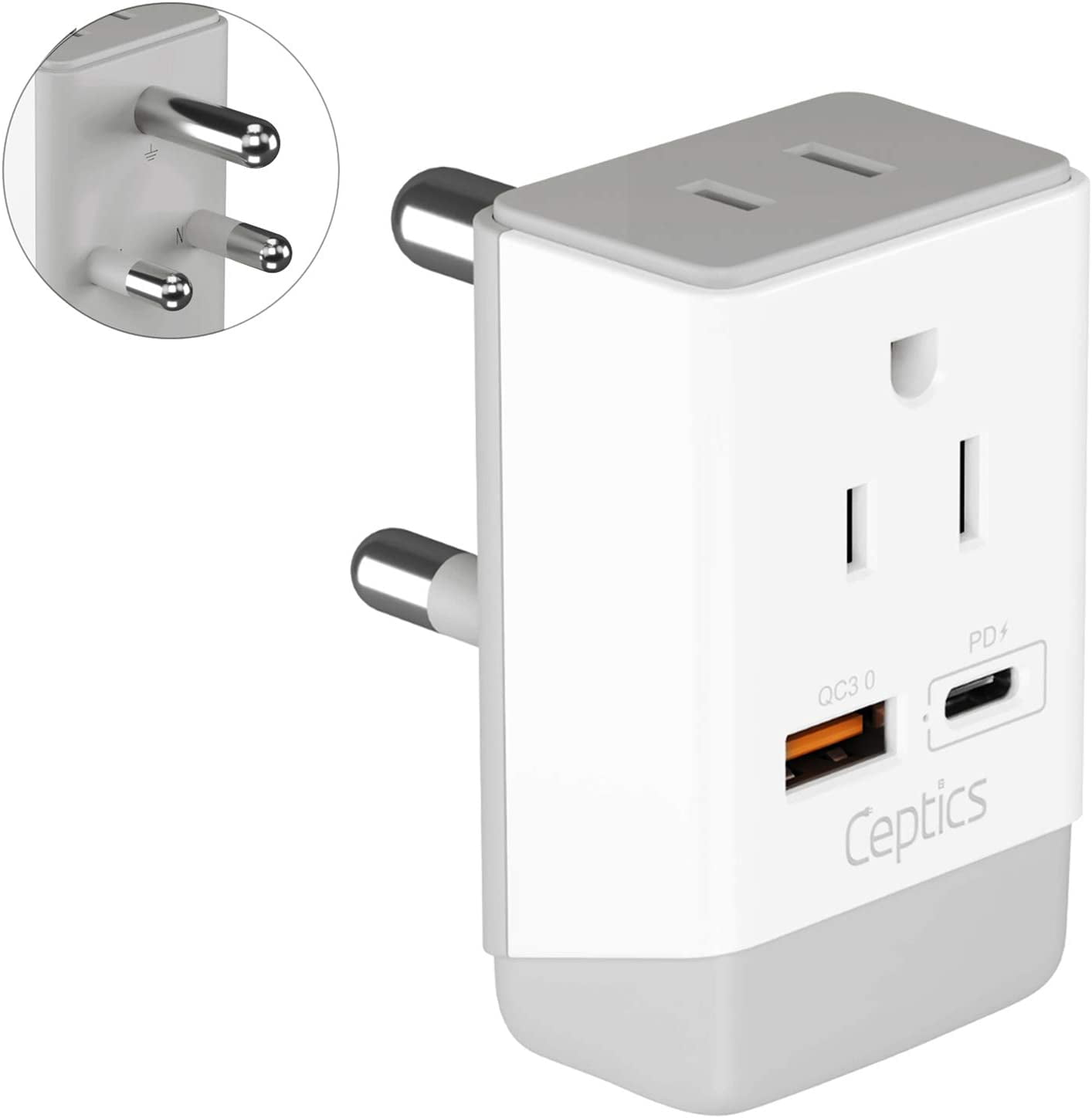 South Africa Power Plug Adapter Travel QC 3.0 & PD by, Safe Dual USB & USBC 2 USA Socket