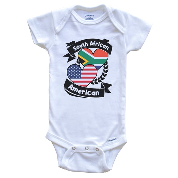 South African American Hearts USA Flag South Africa Flag Short Sleeve Baby Bodysuit, 0-3 months white
