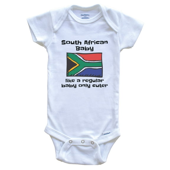 South African Baby Like a Regular Baby Only Cuter Funny South Africa Flag Baby Bodysuit, 3-6 months white