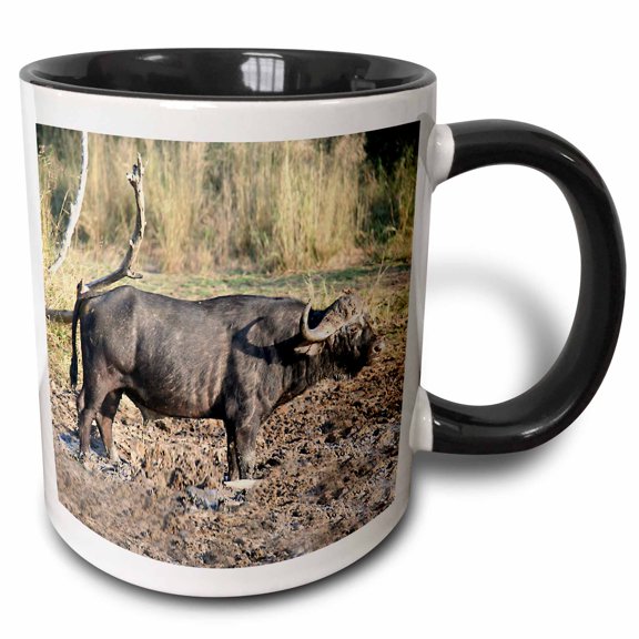 3drose, South African Buffalo in Mud Side View, 11oz Two-tone Black Mug