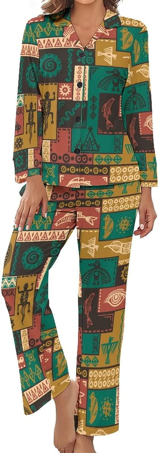 South African Ethnic Pattern Women's Pajamas Set Button Down Sleepwear