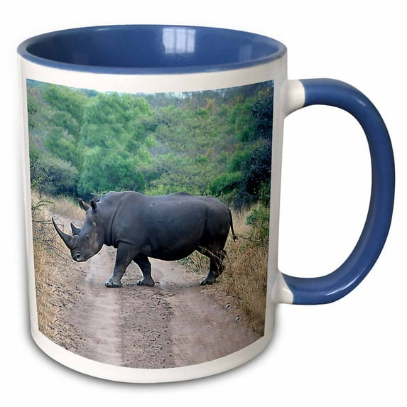 3drose, South African Rhino Side View, 11oz Two-tone Blue Mug