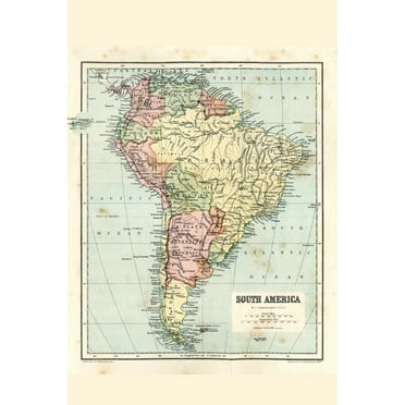 South America 19th Century Antique Style Map Travel World Map with Cities in Detail Map Posters for Wall Map Art Wall Decor Geographical Illustration Travel Cool Wall Art Print Poster 12x18