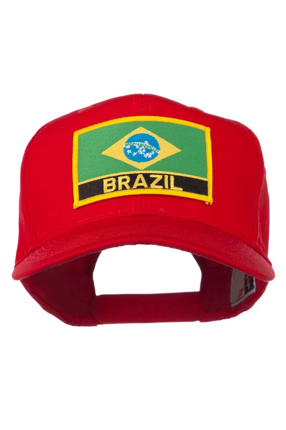South America Brazil Flag Patched High Pro Style Cap - Red OSFM
