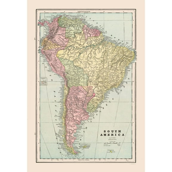 Historic Map - South America - Cram 1892 - 23 x 33.58 - Vintage Wall Art