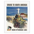 thumbnail image 1 of South America - Moore-McCormack Lines - Christ Redeemer - Rio Brazil - Vintage Ocean Liner Travel Poster by Dong Kingman c.1960s - Fine Art Rolled Canvas Print 20in x 26in, 1 of 4