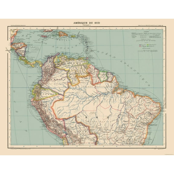 Historic Map - South America Northern - Schrader 1908 - 29.31 x 23 - Vintage Wall Art
