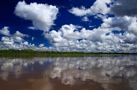 South America Peru Amazon Cloud reflections on Amazon river Canvas Art - Kymri Wilt DanitaDelimont (27 x 18)