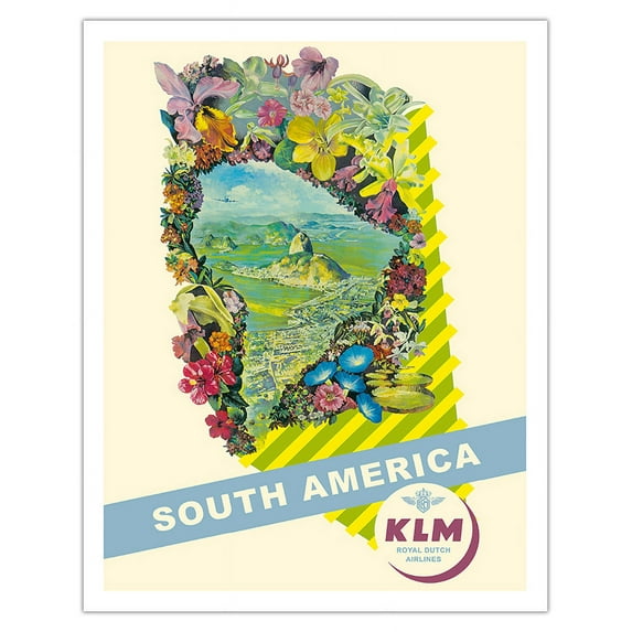 South America - Rio De Janeiro Brazil - KLM Royal Dutch Airlines - Vintage Airline Travel Poster c. 1940s - Fine Art Matte Paper Print (Unframed) 11x14in