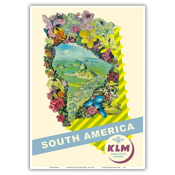 South America - Rio De Janeiro Brazil - KLM Royal Dutch Airlines - Vintage Airline Travel Poster c. 1940s - Master Art Print 10in x 14in
