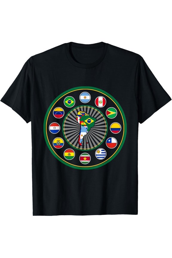 South America,South American Flags,South America Map. T-Shirt All Size S-5Xl