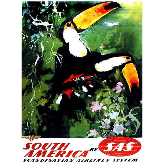 .South America by SAS.Scandanavian Airlines.POSTER.Decoration.Graphic Art 24 x 36 Inch Poster