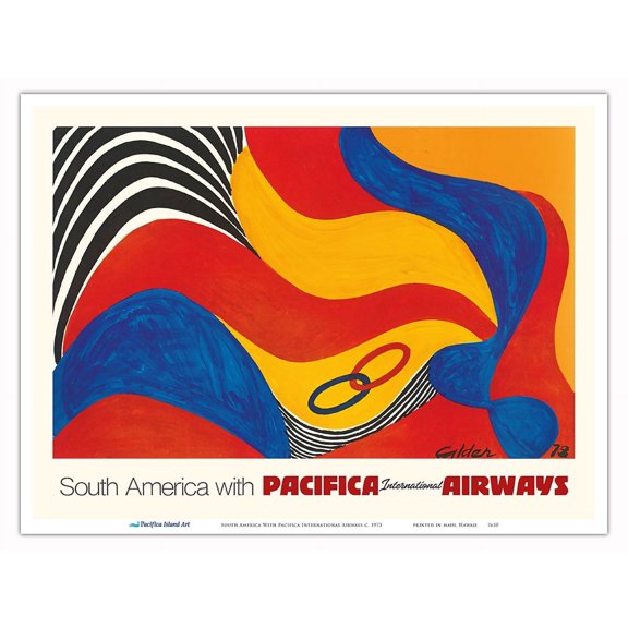 South America with Flying Colors - Pacifica International Airways - Vintage Airline Travel Poster c.1973 - Master Art Print (Unframed) 9in x 12in