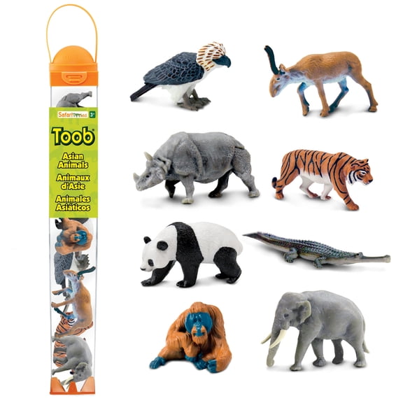 Safari Ltd. Asian Animals TOOB - 8 Figurines Including Asian Elephant, Tiger, Orangutan, and More - Educational Toy Set for Boys, Girls & Kids Ages 3+
