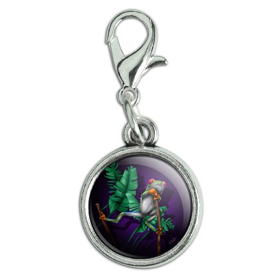 South American Tree Frog Hanging Out Antiqued Bracelet Pendant Zipper Pull Charm with Lobster Clasp