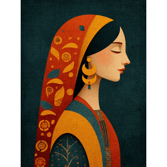 South Asian Indian Woman Canvas Print, Ethnic Portrait Art, Traditional Cultural Living Room Wall Decor