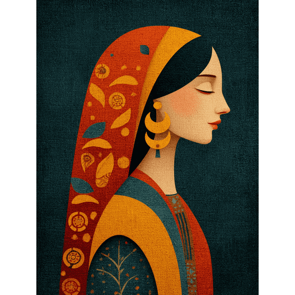 South Asian Indian Woman Canvas Print, Ethnic Portrait Art, Traditional Cultural Living Room Wall Decor