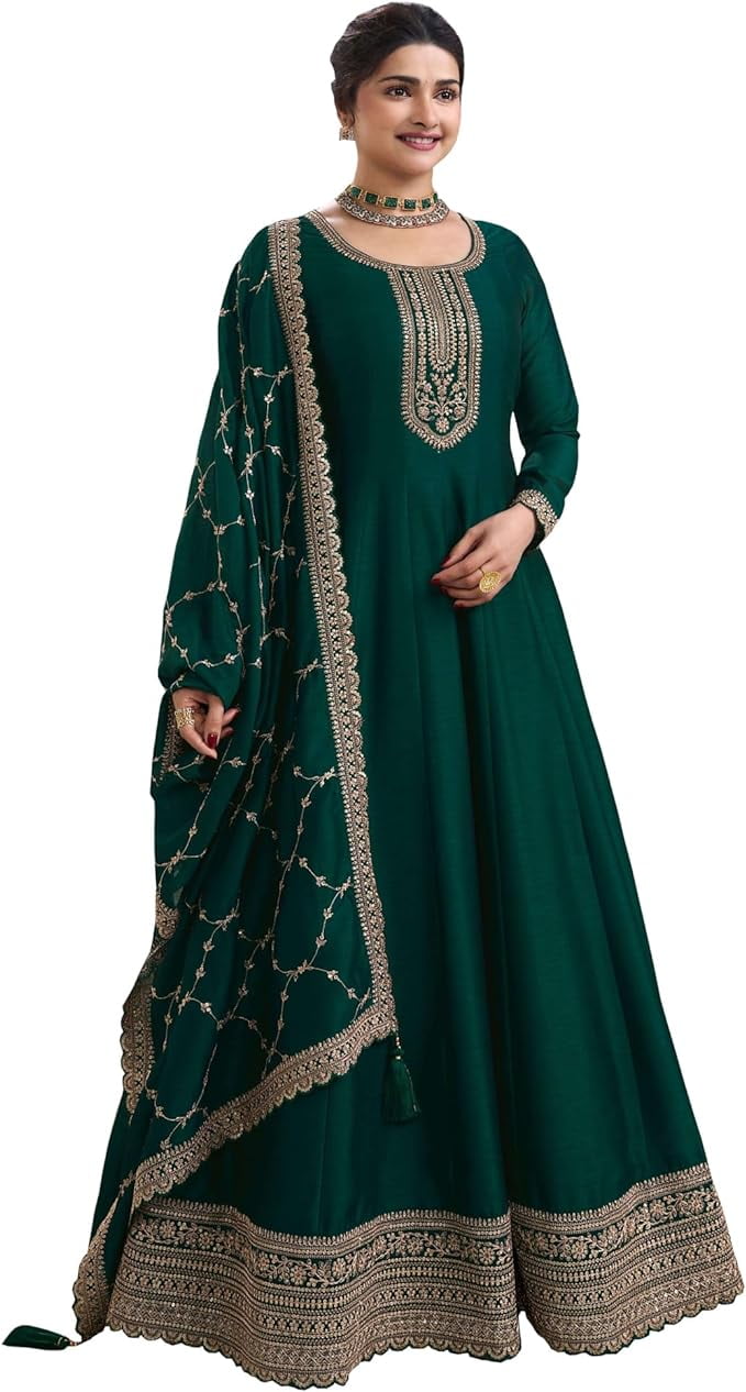 green pakistani dress South Asian Wear Indian Designer Anarkali Gown Suits Salwar Kameez ( Green, XL lined dress