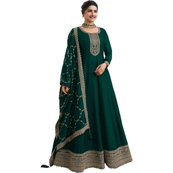 South Asian Wear Indian Designer Anarkali Gown Suits Pakistani Salwar Kameez Dress ( Green, XXL - 46 )