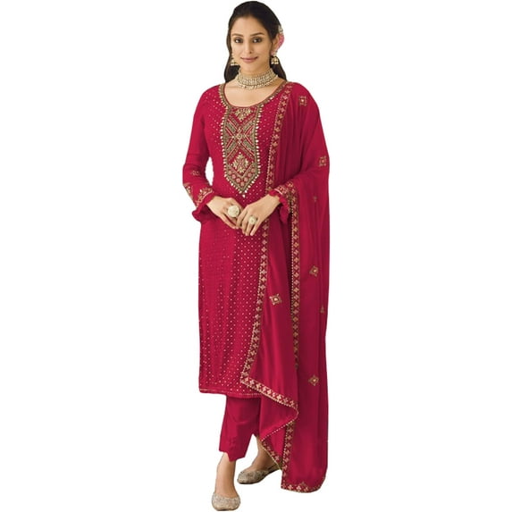 South Asian Wear Pakistani Designer Salwar Kameez Suits Indian Trouser Pant Dress ( Pink, 3XL - 48 )