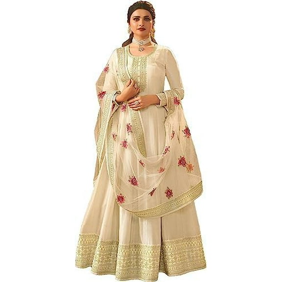 South Asian Wear Pakistani Salwar Kameez Dress Indian Designer Anarkali Gown Suits ( White, 3XL - 48 )