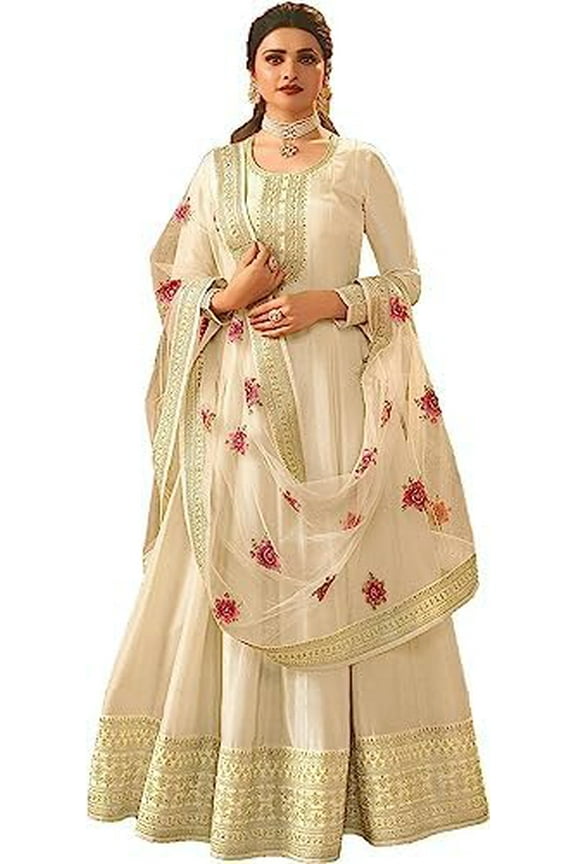 South Asian Wear Pakistani Salwar Kameez Dress Indian Designer Anarkali Gown Suits ( White, 4XL - 50 )