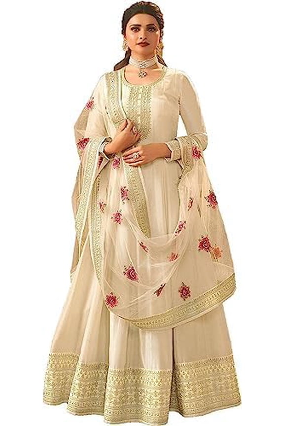 South Asian Wear Pakistani Salwar Kameez Dress Indian Designer Anarkali Gown Suits ( White, XXS - 34 )