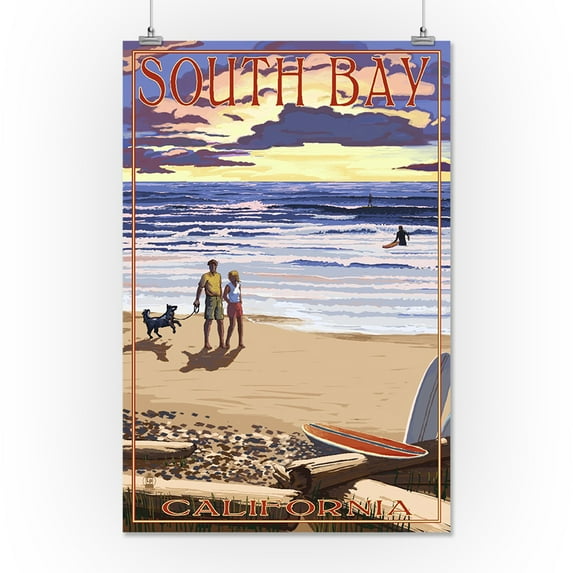 South Bay, California - Sunset Beach Scene - Lantern Press Poster (16x24 Giclee Gallery Print, Wall Decor Travel Poster)