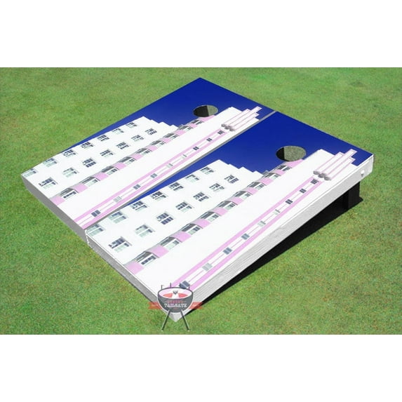 South Beach Building Theme Cornhole Boards