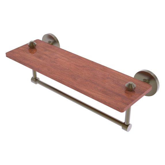 South Beach Collection Solid IPE Ironwood Shelf with Integrated Towel Bar - Antique Brass / 16 Inch