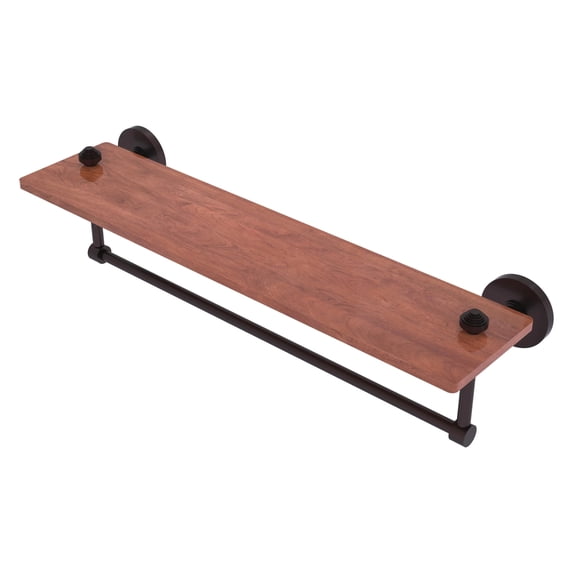 South Beach Collection Solid IPE Ironwood Shelf with Integrated Towel Bar - Antique Bronze / 22 Inch