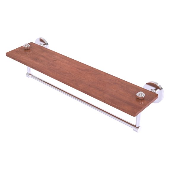 South Beach Collection Solid IPE Ironwood Shelf with Integrated Towel Bar - Satin Chrome / 22 Inch