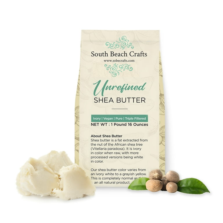 South Beach Crafts 100% Raw Unrefined Shea Butter African Grade A 1 Pound  (16 oz) for Shea Creams, Soap Making, Skin, Hair and More (1 Pound) 