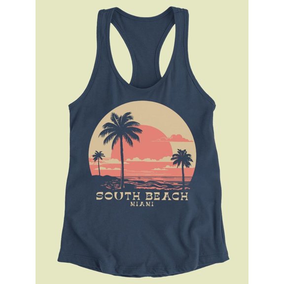 South Beach Palm Tree Sunset Racerback Tank Women's -SelectDesign
