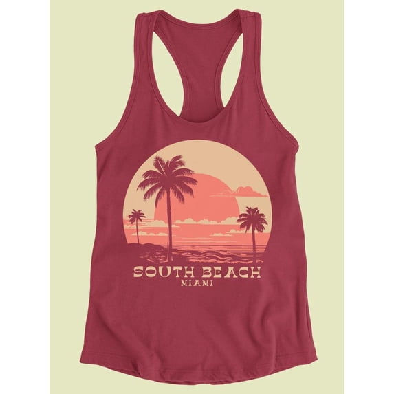 South Beach Palm Tree Sunset Racerback Tank Women's -SelectDesign