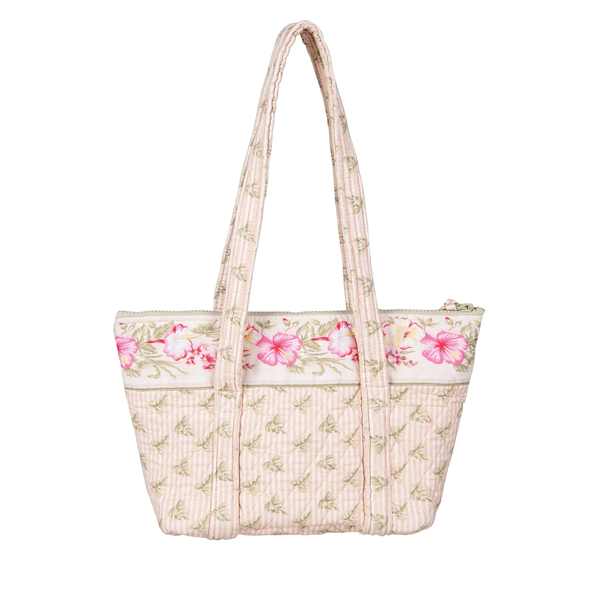 Pink and Green Floral Cotton Softside Tote Bag