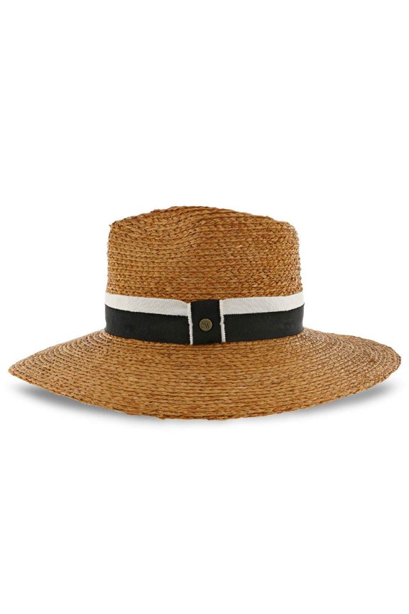 South Beach Natural with Black Band Raffia Straw Fedora Hat – Wide Brim Summer Hat for Women with with 3.75" Brim, 4.5" Crown,