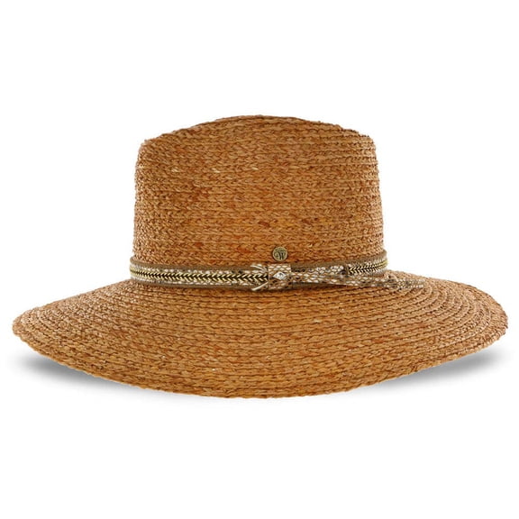 Walrus Hats South Beach Natural with brown Band Raffia Straw Fedora Hat – Wide Brim Summer Hat for Women with with 3.75" Brim, 4.5" Crown,