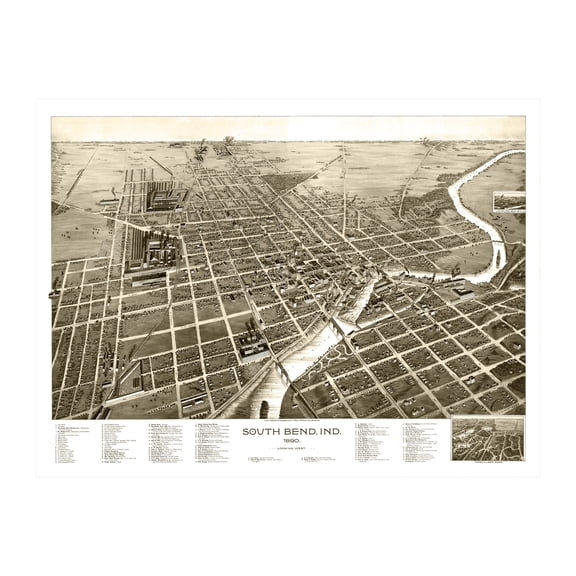 South Bend Art, 1890 Vintage Map of South Bend Indiana, IN History Wall Decor Gift, Old South Bend Map - 24" x 18" Unframed Print