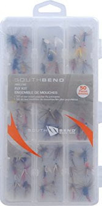 South Bend Assorted Flies In Box Fishing Lure Kit, Multi Size and Color, 50-pack