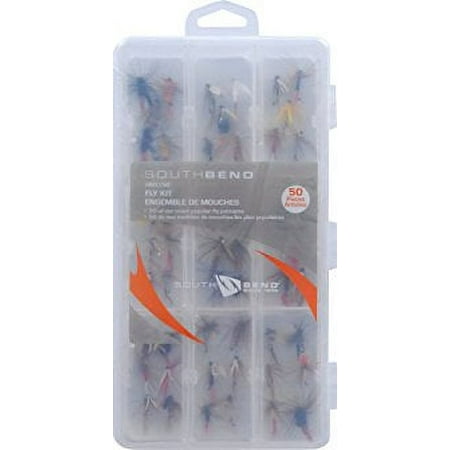 South Bend Assorted Flies In Box Fishing Lure Kit, Multi Size and Color, 50-pack