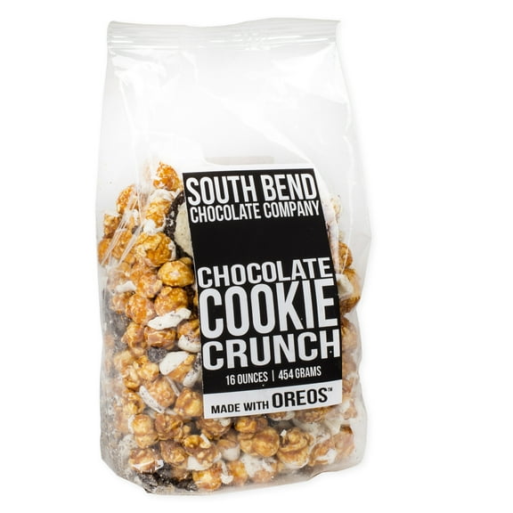 South Bend Chocolate Company Caramel Popcorn Snack Mix, 1 lb bag, Crunchy Popped Corn Treat, Chocolate Cookie Flavor