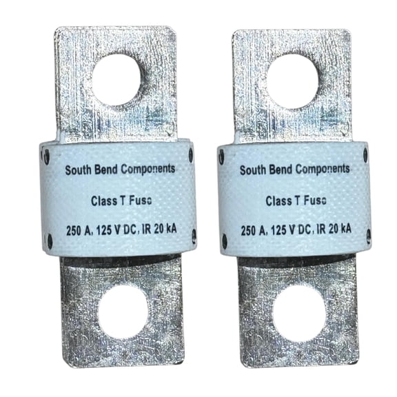 South Bend Components 250A Class T Fast Blow Fuse |250A | 125 Volts | High Current Protection for Marine, RV, Off-Grid Systems, and Battery Banks | Durable Through-Hole Mount Design (250A,2-Pack)
