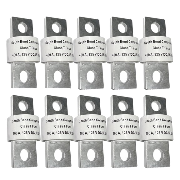 South Bend Components 400A Class T Fast Blow Fuse |400A | 125 Volts | High Current Protection for Marine, RV, Off-Grid Systems, and Battery Banks | Durable Through-Hole Mount Design (400A,10-Pack)