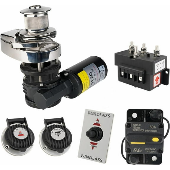 South Bend Components C612C Vertical Windlass Anchor System with Capstan| 600W 12V DC, 992 LB Pulling Power, 316 Stainless Steel, Chain 1/4 Inch HT G4 and Rope 1/2 Inch| for Boats 20-35 ft