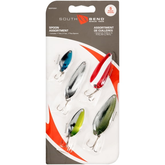 South Bend Freshwater Bass Spoon Assortment, Multi-size, Multi-color, 5-pack
