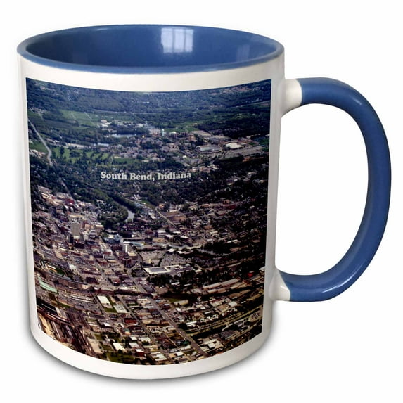 3drose, South Bend, Indiana Aerial, 11oz Two-tone Blue Mug